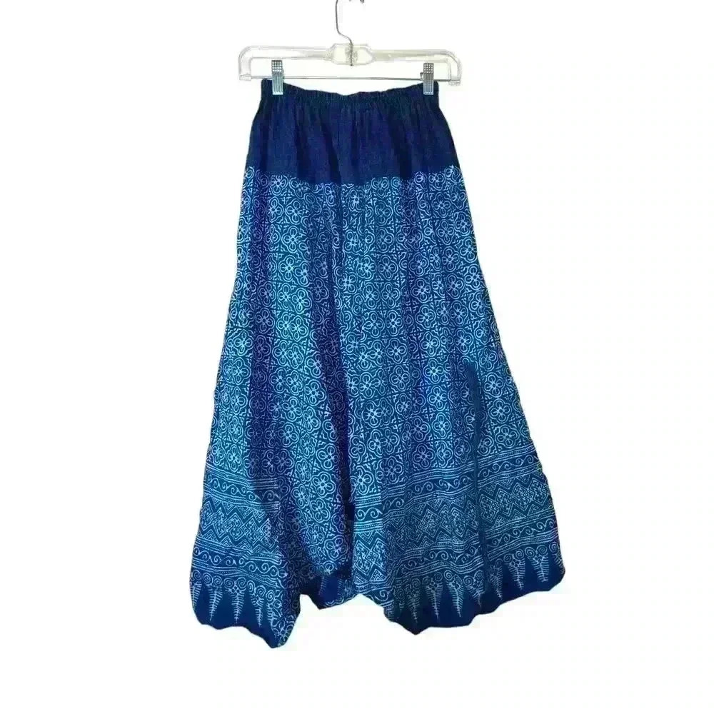 Blue Chambray Eastern Print Full Skirt long or gather/cinch‎ sides